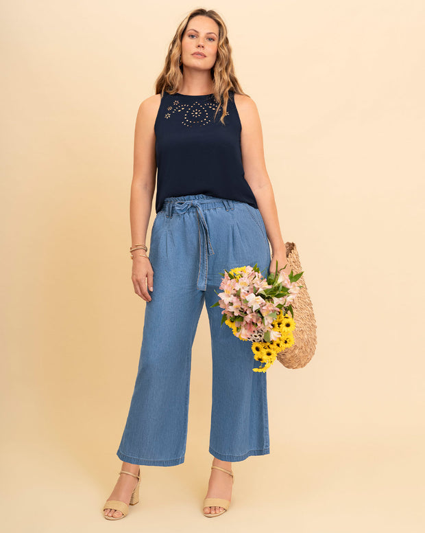 Pantalón paper bag con tira para anudar en cintura