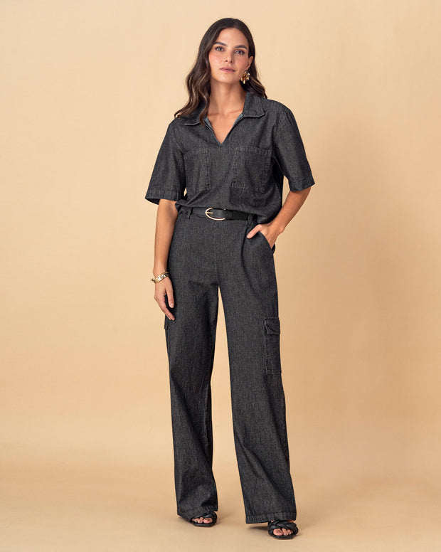 Pantalón bota ancha en índigo liviano
