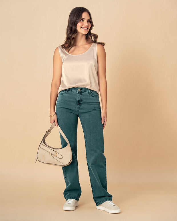 Jean bota recta tiro alto para mujer