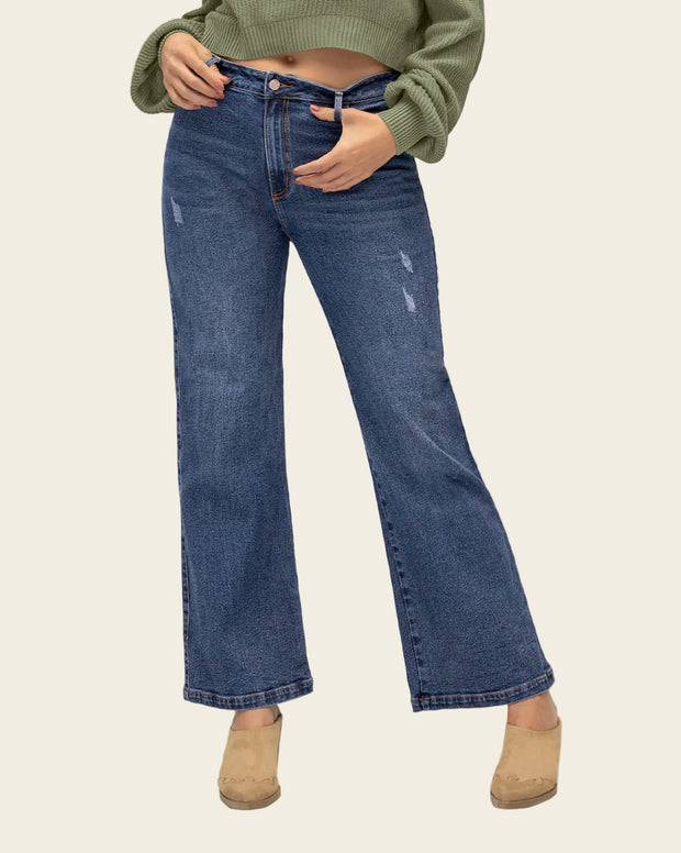 Jean bota ancha esencial para mujer