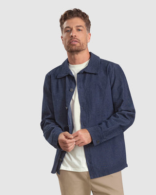 Chaqueta en denim con botones contramarcados#color_141-indigo