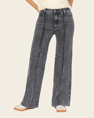 Jean bota amplia con costuras decorativas en frente#color_711-gris