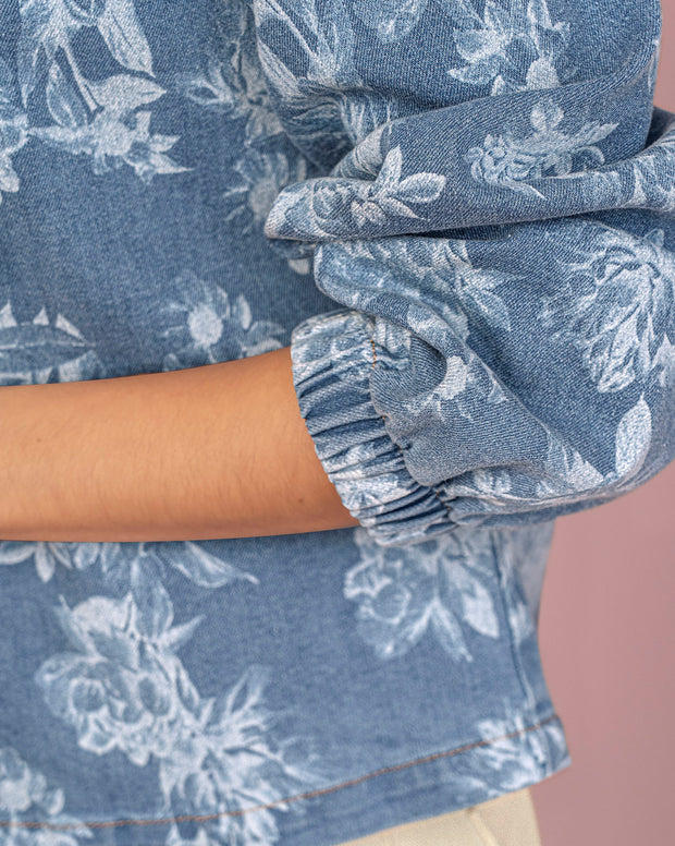 Chaqueta abierta en denim estampado