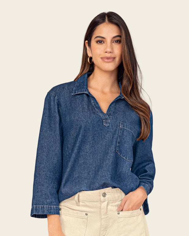 Blusa manga larga en denim