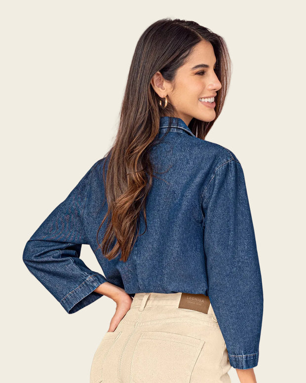 Blusa manga larga en denim