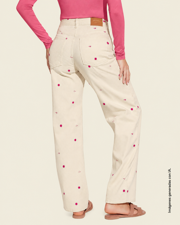 Jean en white denim con estampado