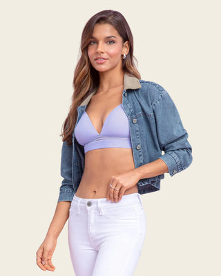 Chaqueta en denim con cuello en corduroy#color_141-indigo