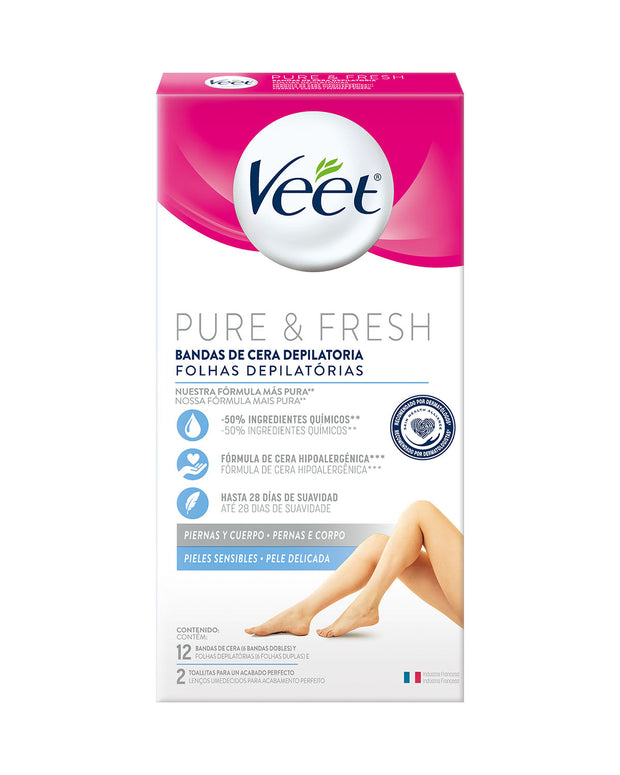 Veet® Bandas depilatorias corporales para Pieles Sensibles x 12