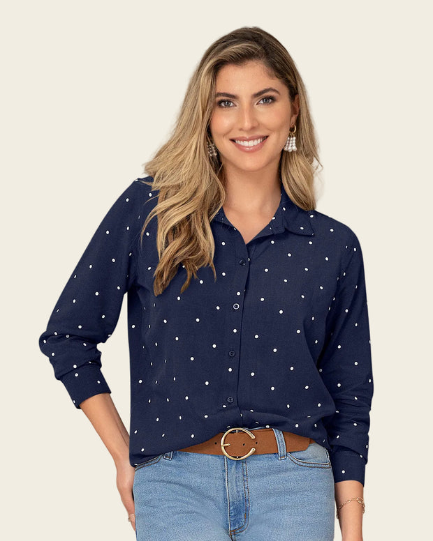 Blusa manga larga con perilla funcional y puños con botón