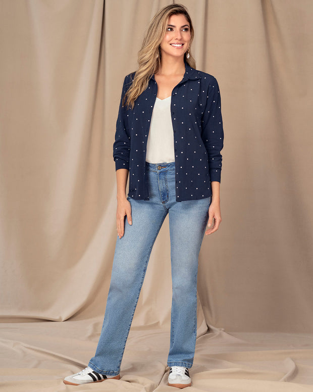 Blusa manga larga con perilla funcional y puños con botón