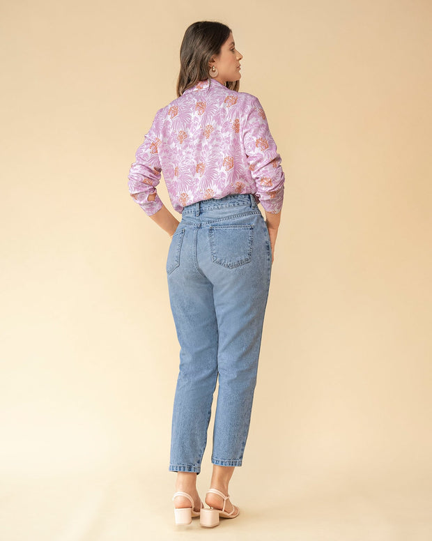 Blusa manga larga con perilla funcional y puños con botón