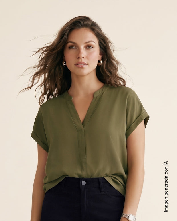 Blusa manga corta con cuello en V