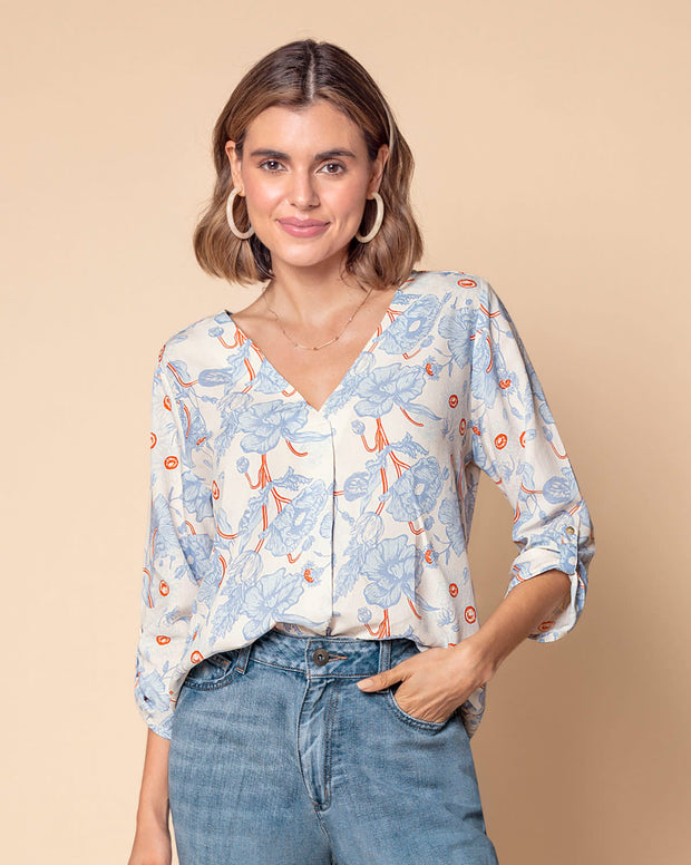 Blusa manga 3/4 con charretera no funcional