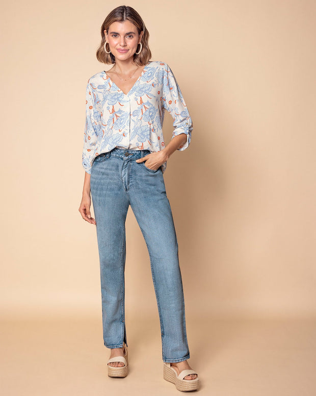 Blusa manga 3/4 con charretera no funcional