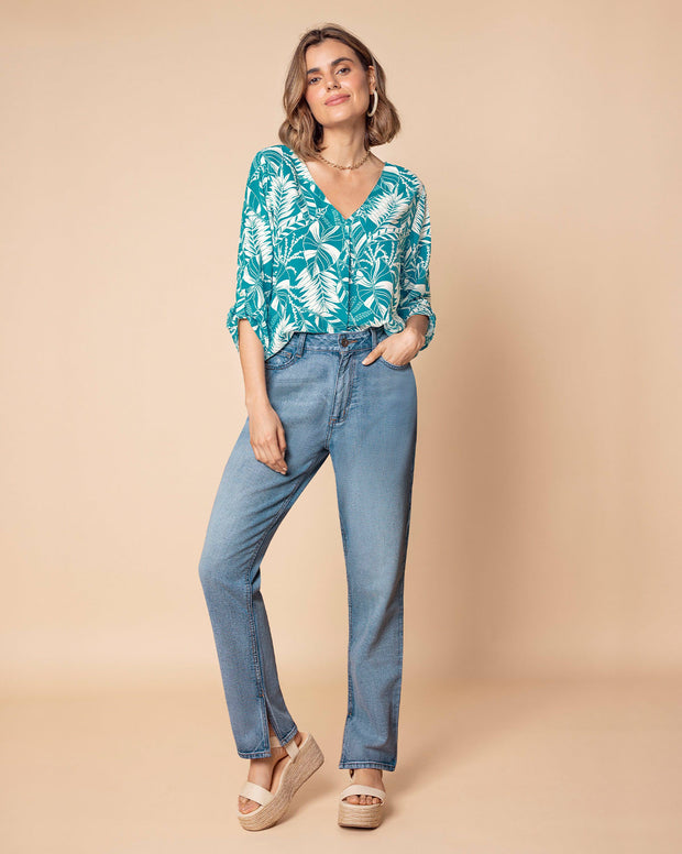 Blusa manga 3/4 con charretera no funcional