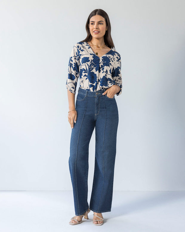 Blusa manga 3/4 con charretera no funcional