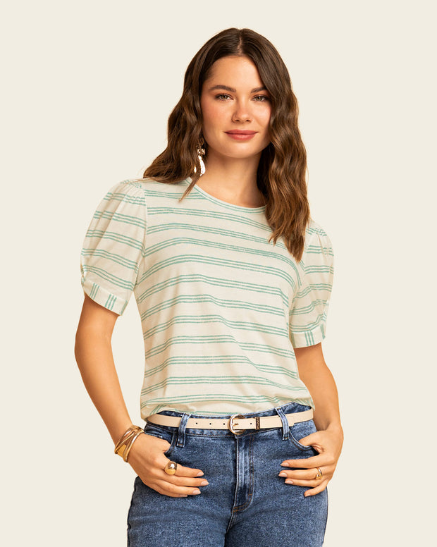 Camiseta manga corta con cuello redondo y nudo en mangas