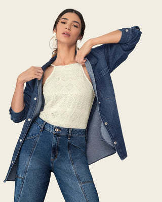 Chaqueta manga larga oversized con cuello camisero#color_141-indigo