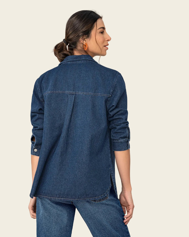 Chaqueta manga larga oversized con cuello camisero