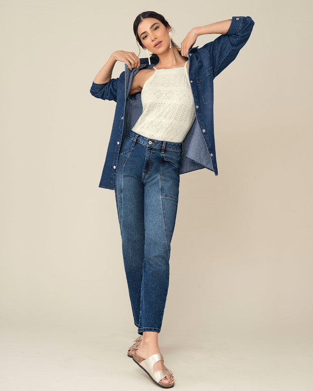 Chaqueta manga larga oversized con cuello camisero