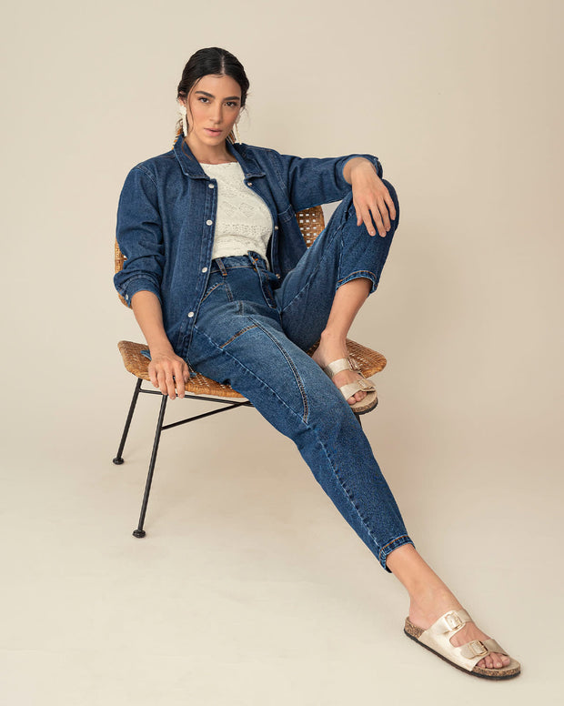 Chaqueta manga larga oversized con cuello camisero