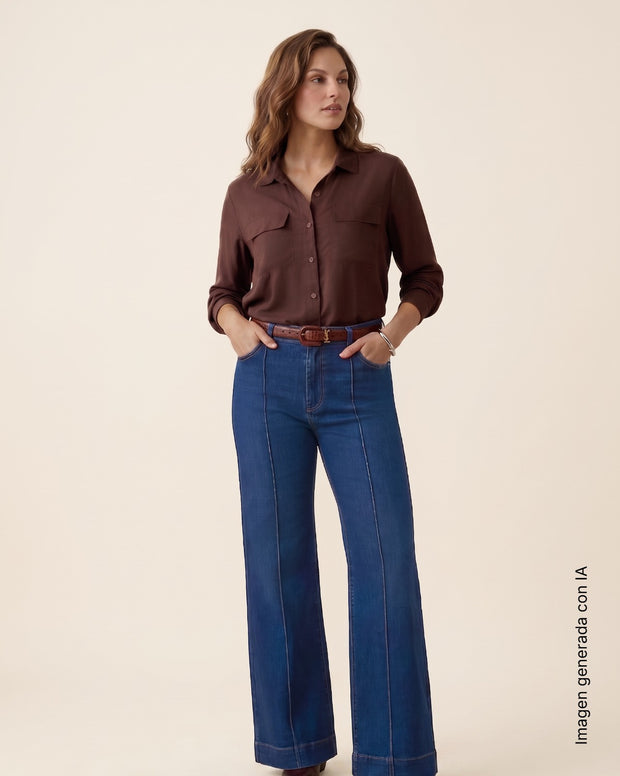 Blusa liviana manga larga con bolsillos