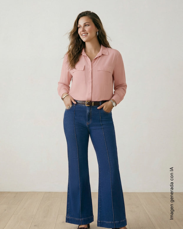 Blusa liviana manga larga con bolsillos