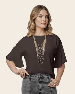 Blusa manga corta con boleros y cuello alto#color_800-cafe-oscuro