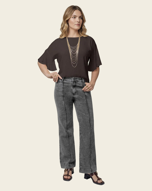 Blusa manga corta con boleros y cuello alto