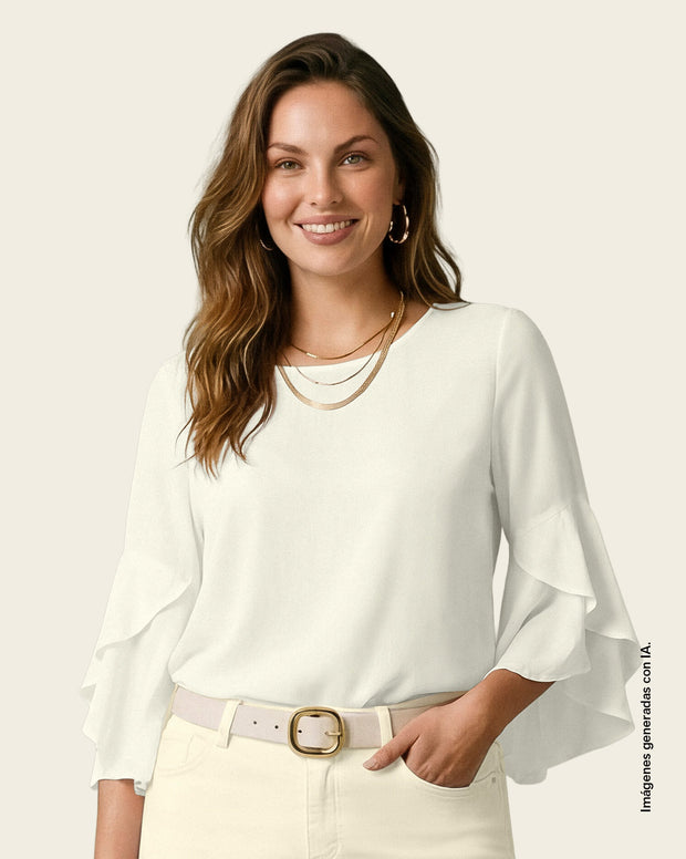 Blusa manga corta con cuello redondo y bolero en mangas