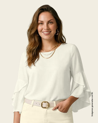 Blusa manga corta con cuello redondo y bolero en mangas#color_018-marfil