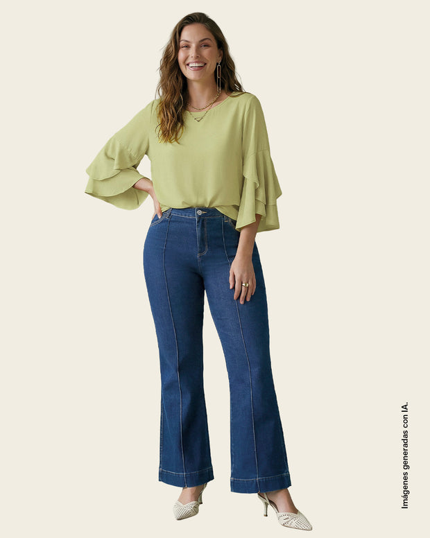 Blusa manga corta con cuello redondo y bolero en mangas