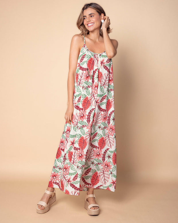 Vestido largo de tiritas y escote en U recogido