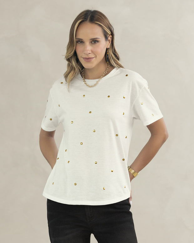 Camiseta manga corta con detalles con brillo