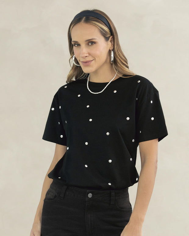 Camiseta manga corta con detalles con brillo