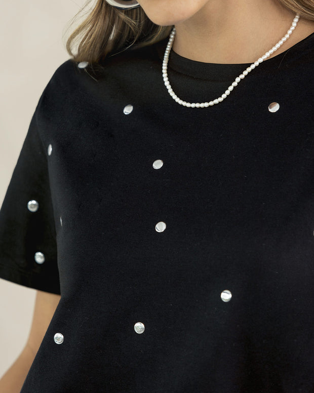 Camiseta manga corta con detalles con brillo