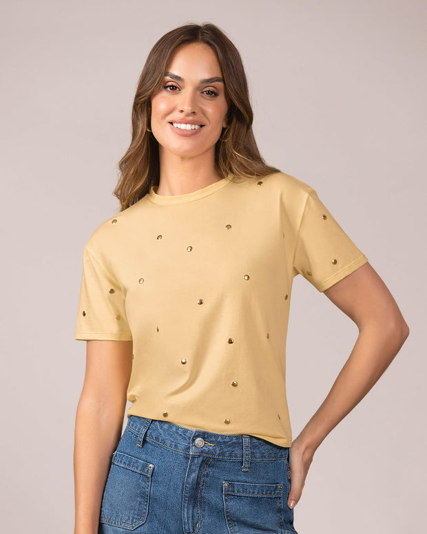 Camiseta manga corta con detalles con brillo
