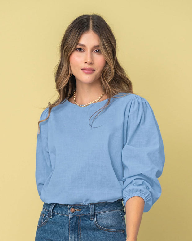 Blusa manga 3/4 con efecto volumen