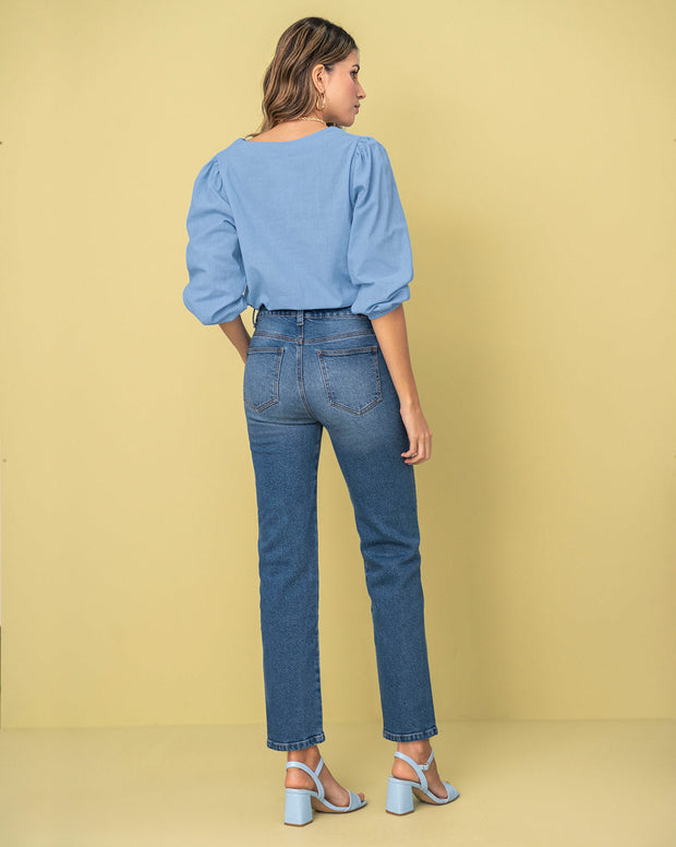 Blusa manga 3/4 con efecto volumen