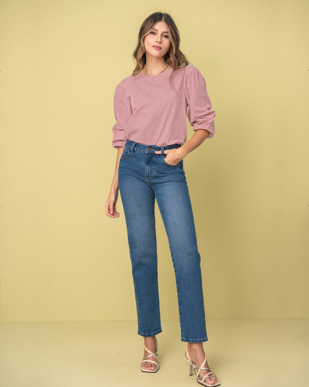 Blusa manga 3/4 con efecto volumen