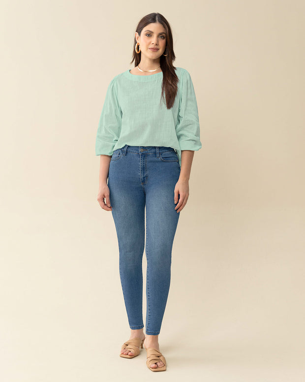Blusa manga 3/4 con efecto volumen