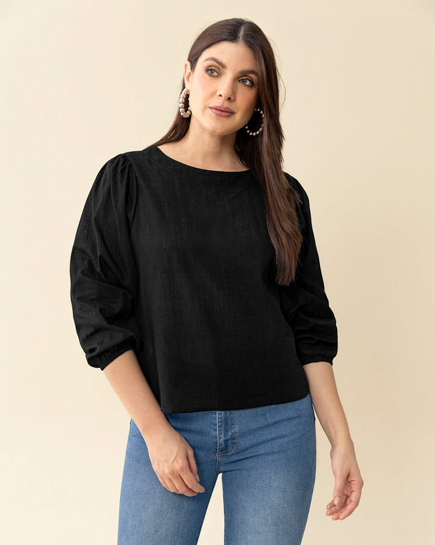 Blusa manga 3/4 con efecto volumen