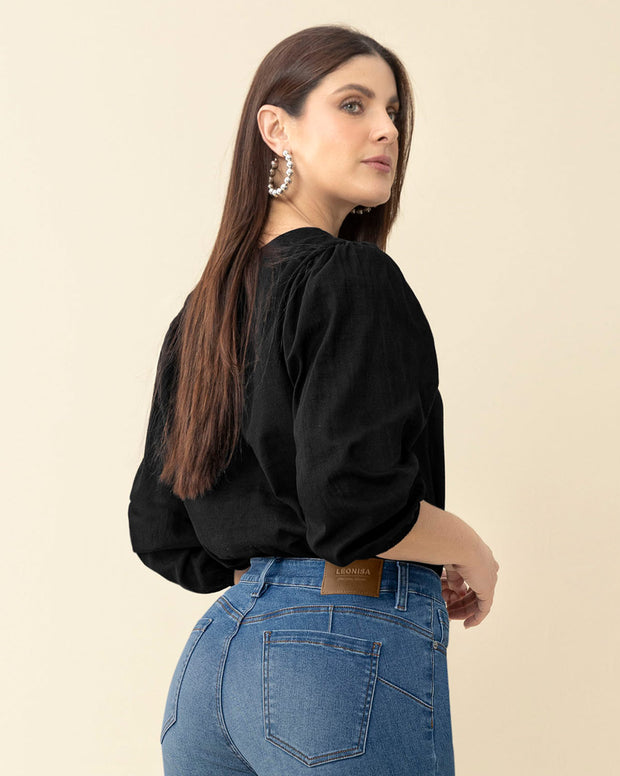 Blusa manga 3/4 con efecto volumen