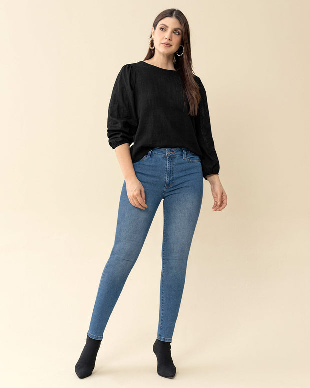 Blusa manga 3/4 con efecto volumen
