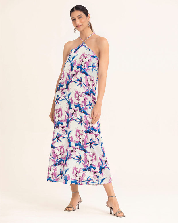 Vestido largo cuello halter de silueta en A