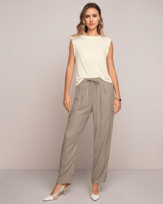 Pantalón recto con elástico y tira en cintura