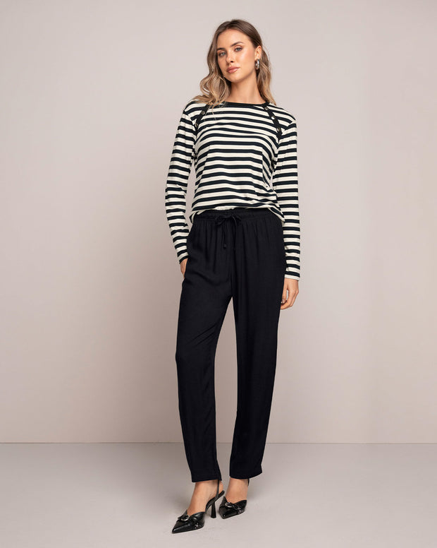 Pantalón recto con elástico y tira en cintura