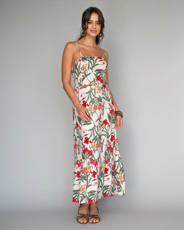 Vestido largo estampado de tiritas