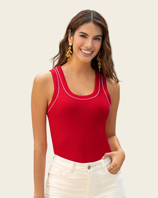 Camiseta manga sisa con detalle en contraste#color_c36-rojo