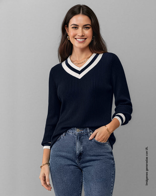 Buzo cuello en V elaborado en tejido de punto